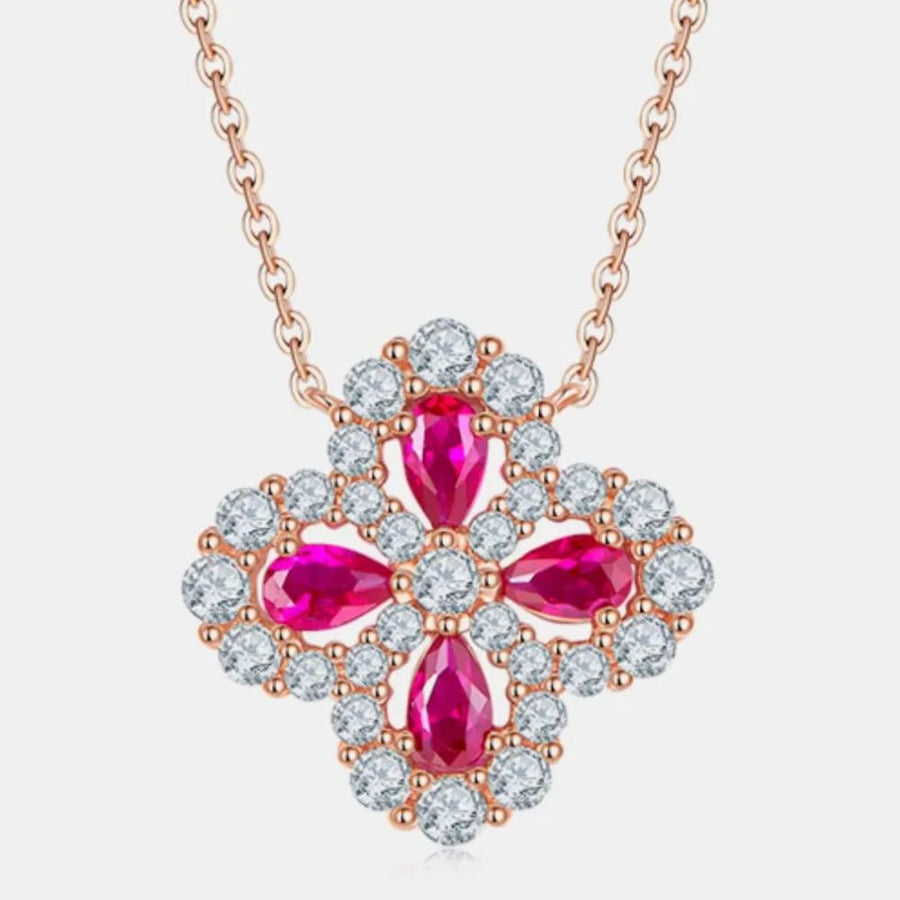 FloraLuxe Ruby Flower Necklace - Ivory Embers