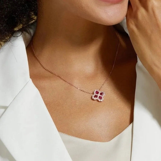 FloraLuxe Ruby Flower Necklace - Ivory Embers