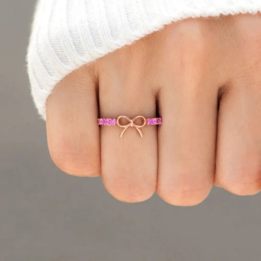 GraceTie Silver Bow Ring - Ivory Embers