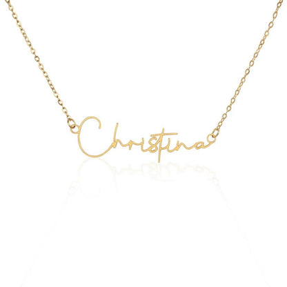 Personalized TrueScript Signature Necklace in 18K yellow gold featuring the name 'Christina'