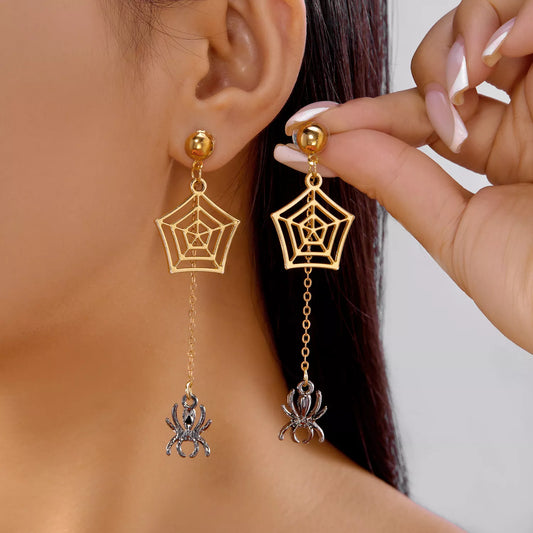 Golden Arachnid Drop Earrings - Ivory Embers